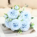 Bouquet di fiori artificiali peonia rosa azzurro chiaro decorazione tavola matrimonio - Blu