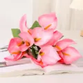 Bouquet de fleurs de lys calla artificiels roses pour décoration de maison et fausse plante - Rose
