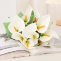 Bouquet de Lis Calla Artificiel Fleurs Blanches Fausses Plantes pour Décoration Maison - Crème