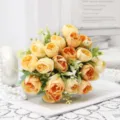 Bouquet di peonie artificiali finte rose fiori per decorazione domestica e arredamento casa - Giallo Arancio
