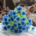 Artificial blue flower bouquet for home decoration, realistic floral arrangement detail. - Blue