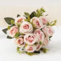 Bouquet di rose artificiali fiori di seta composizione floreale rosa decorazione casa - Rosa chiaro