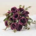 Bouquet di rose in seta artificiale fiori viola scuro realistici decorazioni cas - Viola scuro