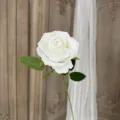 Ramo singolo di rosa bianca artificiale per decorazione domestica e variante nuziale. - Bianco Crema