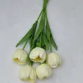 Artificial tulip flower bouquet creamy white fake floral for home and table decor 5pcs - Off White