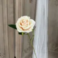 Fiore di rosa artificiale singolo in flanella per decorazione domestica e matrimonio, stelo. - Champagne