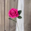 Finto fiore di rosa in velluto singolo stelo rosa fucsia per decorazione matrimonio casa - Rosso Rosa Chiaro