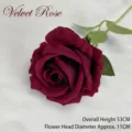 Single stem dark burgundy velvet artificial rose flower for home wedding decoration - 11CM Size / Burgundy