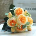 Artificial orange rose flower bouquet detailed view, silk peony for home wedding decor. - Yellow