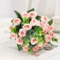 Bouquet di rose artificiali rosa composizione floreale finta per decorazione casa - Rosa