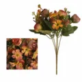 Artificial silk rose bouquet 5-forks coffee color faux flower floral arrangement for home decoration - 5-Fork Rose Bouquet / Orange Khaki