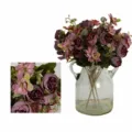 Bouquet di rose rosse artificiali in vaso di vetro, bei fiori finti per decorazione casa. - Bouquet di Rose a 5 Forche / Borgogna