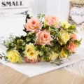 Künstlicher Rosenstrauß Variante, dekorative Seidenblumen für Wohnzimmer Dekoration und Fotografie. - Champagner