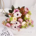 Bouquet di rose e camelie artificiali fiori in seta decorazione casa matrimonio - Viola
