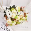 Bouquet di fiori di rose artificiali in stile europeo peonia bianca seta matrimonio - Crema