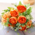 Nordic artificial peony flower bouquet orange fake floral home wedding party decoration prop - Orange