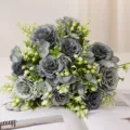 Bouquet di fiori artificiali peonia grigia fiori finiti per decorazione casa matrimonio interno - Blu