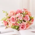 Bouquet di fiori artificiali rose di seta peonie decorazione per la casa piante - Rosa