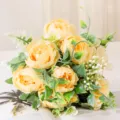 Artificial peony flower bouquet yellow silk floral arrangement home wedding decoration - Champagne