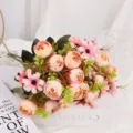 Ramo de Flores de Rosas Artificiales de Seda Capullos de Rosa para Decoración Hogar - Rosa