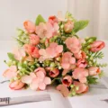 Ramo de flores artificiales de tulipán melocotón decoración del hogar accesorio de foto - Rosa