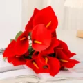 Bouquet de lys calla artificiels fleurs artificielles rouges pour décoration de table int - Rouge