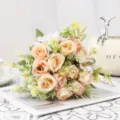 Bouquet di rose artificiali, fiori finti champagne multi-testa per arredamento e oggetti. - Rosa