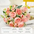 Bouquet di fiori di peonia artificiale fiori di seta finti per decorazioni casa matrimonio festa - Rosa chiaro