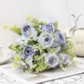 Artificial peony flower bouquet for home decoration, beautiful blue silk floral arrangement. - Blue