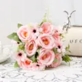 Bouquet di fiori di rose finte rosa artificiali per la decorazione domestica centrotavola - Rosa chiaro