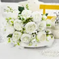 Bouquet di peonie artificiali di seta bianca fiori finti per decorazione casa 30cm - Crema