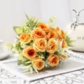 Bouquet di rose artificiali fiori finti decorazione nordica arancione per arredamento casa - Giallo Arancio