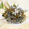 Bouquet di rose artificiali grigie fiori finti decorazione per soggiorno tavolo 1pz - Blu