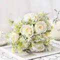 Artificial white peony rose flower bouquet for home decoration, wedding handheld floral arrangement. - Cream