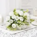 Weißer künstlicher Pfingstrosen Blumenstrauß, künstliche Rosen Pflanzen für wunderschöne Deko. - Creme
