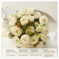 Bouquet di fiori artificiali rose margherite decorazione casa matrimonio festa centrotavola - Crema