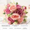 Bouquet di fiori di peonia artificiale per decorazione di nozze a casa fiori finti rosa - Rosso Pasta di Fagioli