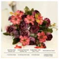 Bouquet di fiori artificiali con rose e margherite per decorazione casa, altezza 30cm. - Borgogna