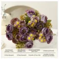 Artificial purple rose flower bouquet with daisies, faux floral arrangement for home decor 30cm - Purple