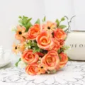 Artificial flower bouquet fake roses camellia for home decoration wedding party floral decor - Orange