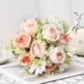 Artificial flower bouquet pink peony rose wedding home decor floral arrangement. - Champagne Pink