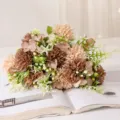 Artificial autumn chrysanthemum flower bouquet, macaron color table decor ornament. - Coffee