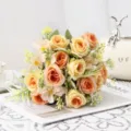 Bouquet de roses artificielles fausses fleurs décoration pour la maison mariage. - Jaune