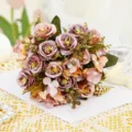 Bouquet di rose finte artificiali vintage composizione floreale per decorazione casa - Viola