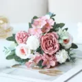 European artificial rose peony hydrangea flower bouquet home wedding decorative floral arrangement - Light Pink