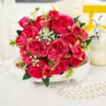Bouquet de fleurs artificielles pivoines roses pour decoration mariage maison plante. - Rose rouge