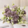 Artificial pompom chrysanthemum bouquet pastel purple faux flowers home decor table centerpiece - Purple