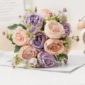 Bouquet de fleurs pivoines artificielles rose violet soie pour mariage décoration - Mauve Clair