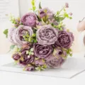 Bouquet de pivoines artificielles violettes pour décoration d'intérieur et arrangements de mariage. - Violet Fumé