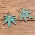 Vintage Bronze Leaf Charms DIY Alloy Green Plant Pendant Connectors for Jewelry Making - 1 Piece (32x37mm)